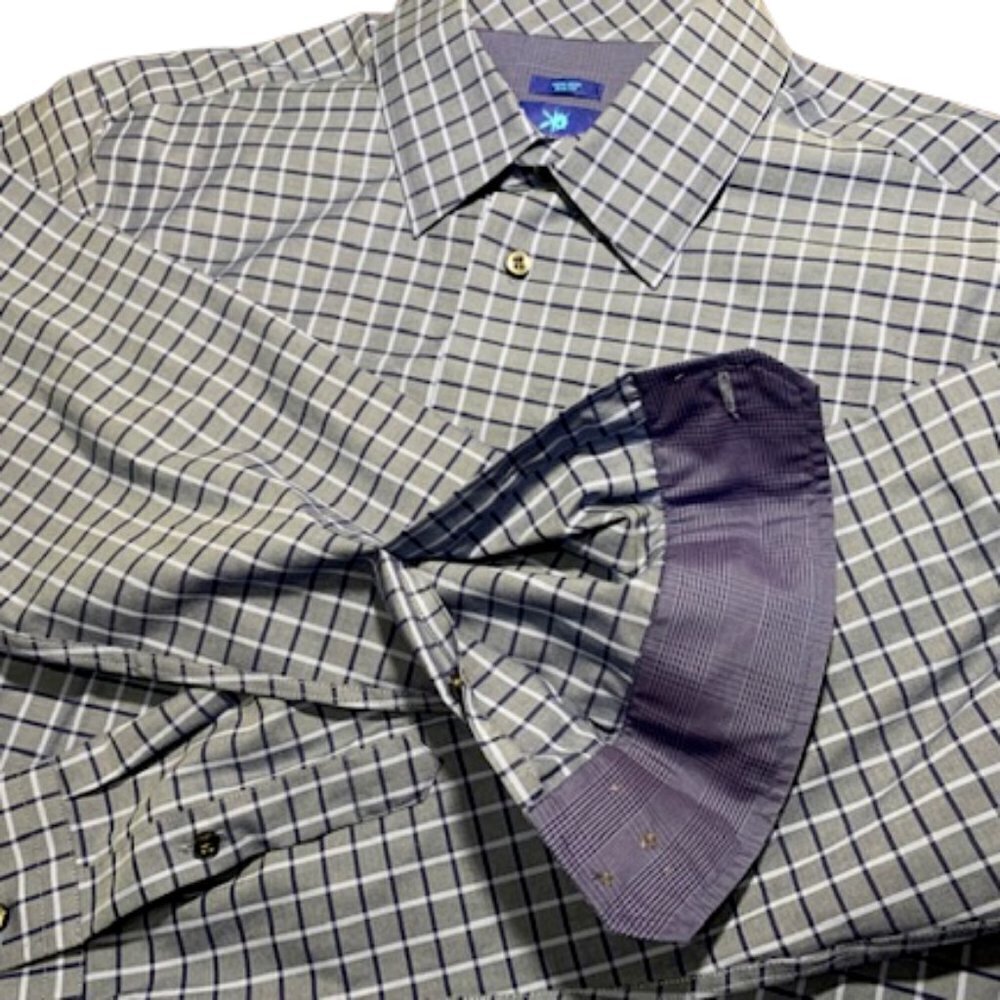 EGARA Two-Tone Gingham Non-Iron Slim Fit Long Sleeve Shirt Purple Grey Size L